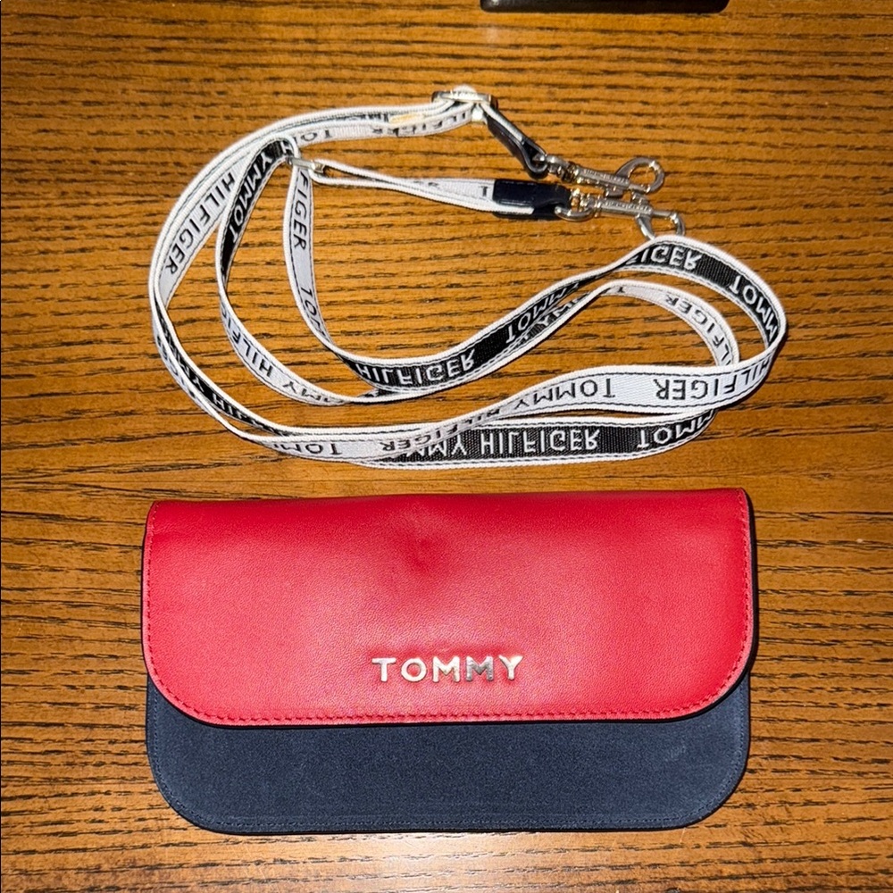 Tommy Hilfiger Red and Black Wallet with adjustable shoulder strap